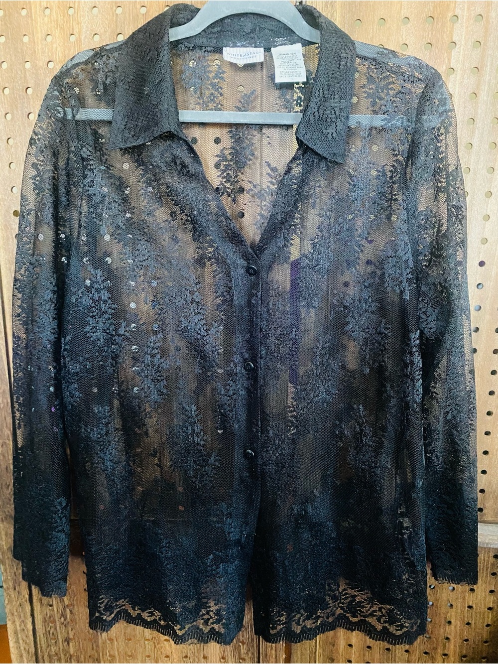 White Stag Black Sheer Lace Button-Up Blouse Size 16W